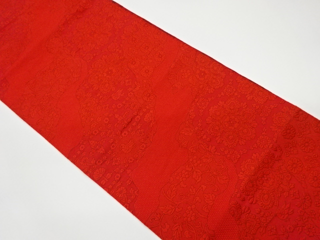 リサイクル　本場筑前博多道長取りに華紋・葡萄模様織出し名古屋帯